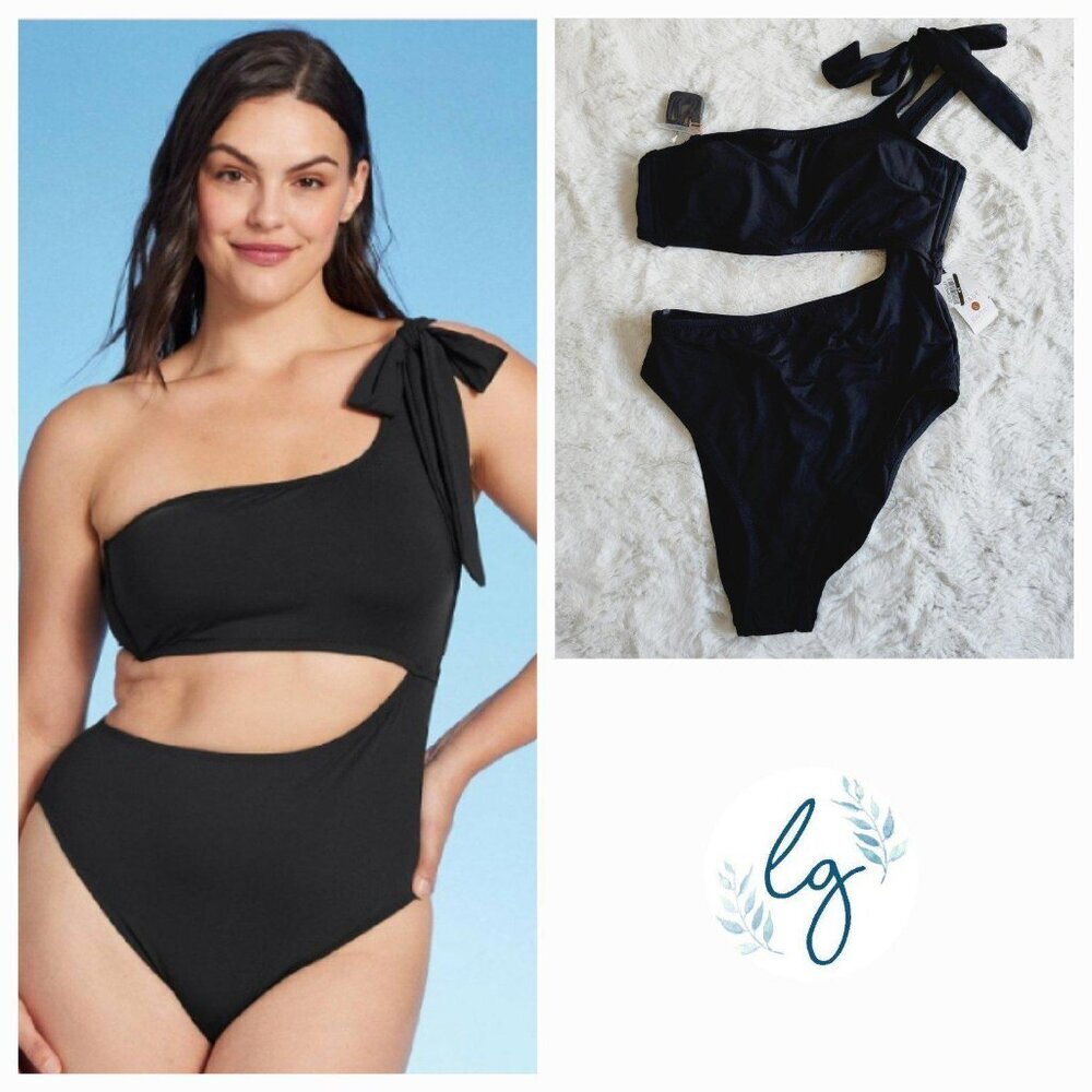 Shade & Shore Women's One Shoulder Bow Cut Out One Piece Swimsuit BT7-Gi - Picture 1 of 4